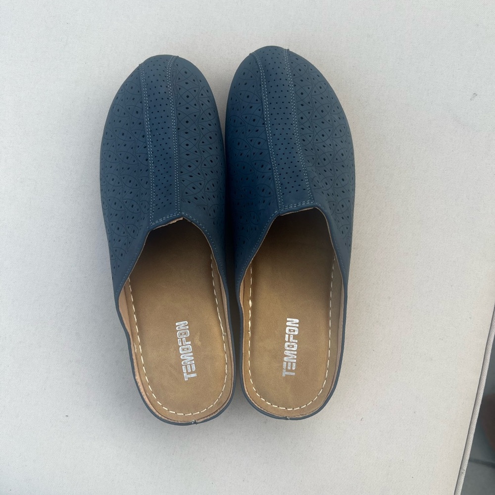 Blue Perforated Slip-On Shoes